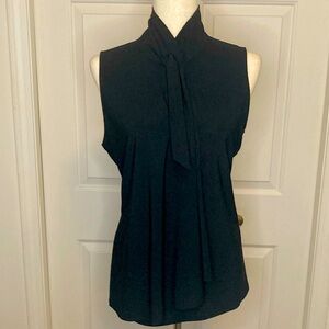 WHBM size M black sleeveless, high neck, no sleeve top w/attached neck tie.